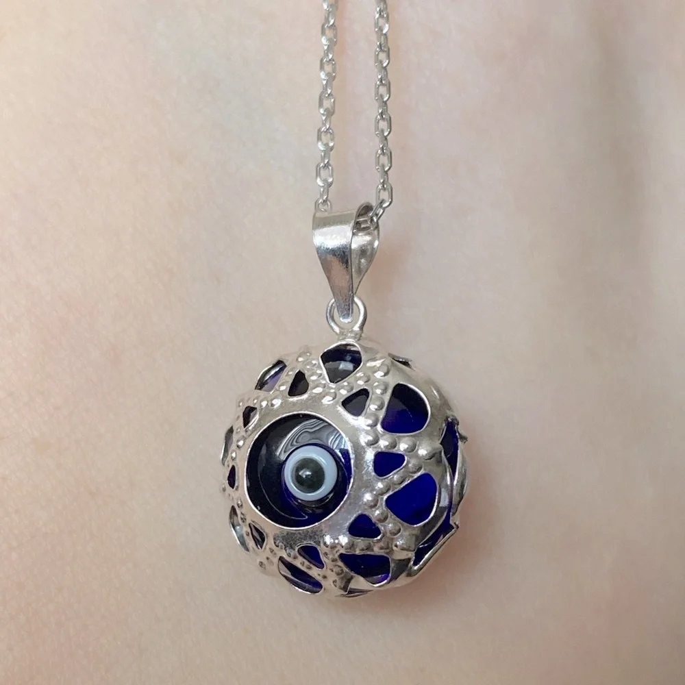 🧿925 Silver necklace glass blue evileye bead